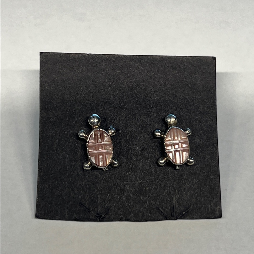Silver and Pink Turtle Stud Earrings